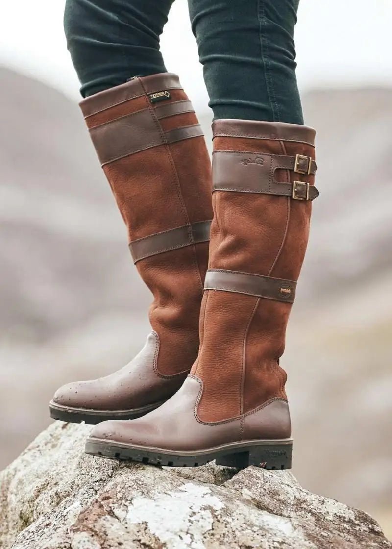 Women's Leather Knee-High Boots with Buckle Straps