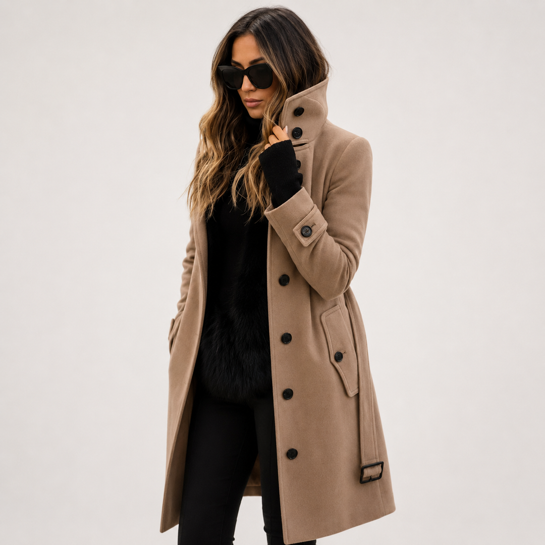 Women's Stand Collar Button Front Coat in Classic Fit