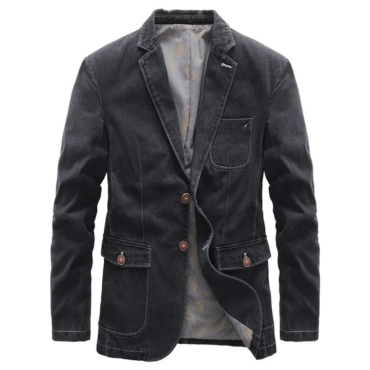 Tailored Button Front Denim Blazer
