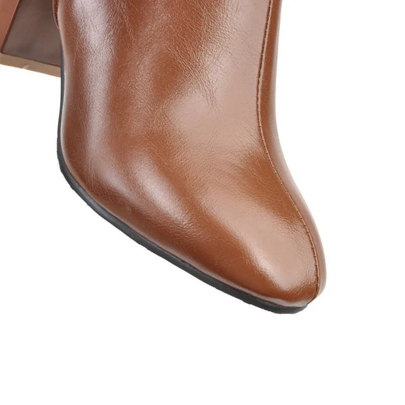 Women's Knee-High Boots with Block Heel and Side Zip