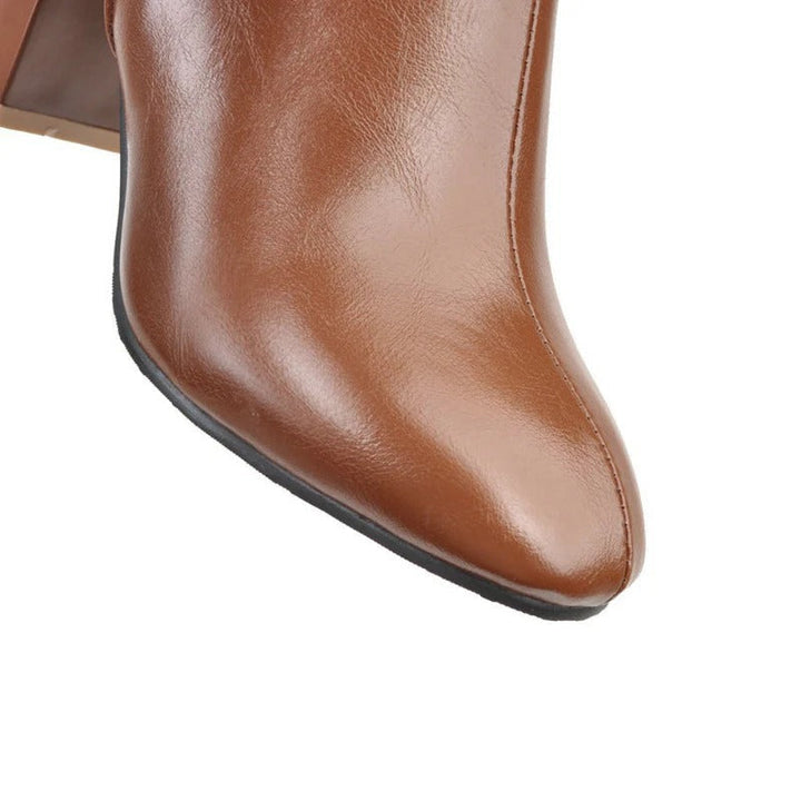 Women's Knee-High Boots with Block Heel and Side Zip