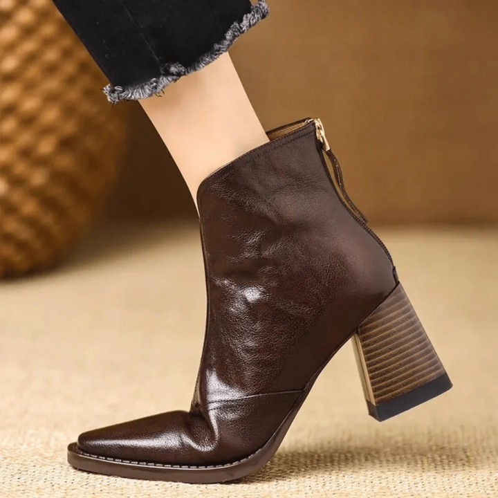 Women's Block Heel Ankle Boots with V-Cut Front