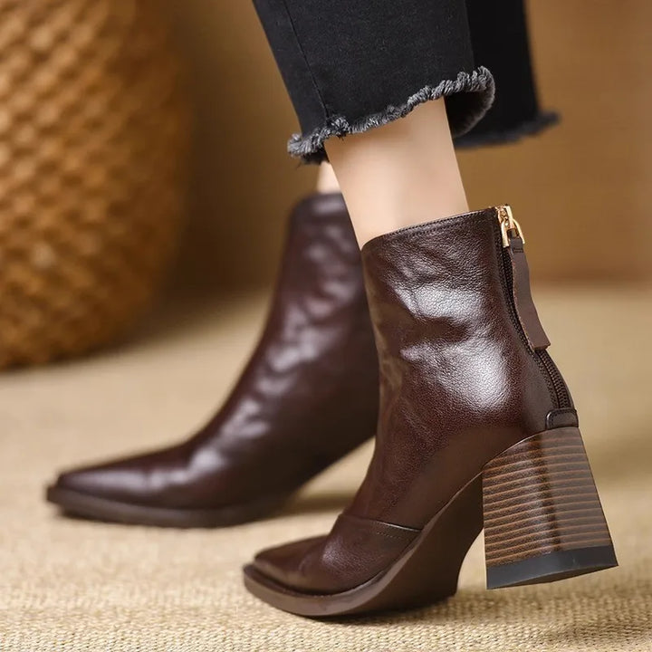 Women's Block Heel Ankle Boots with V-Cut Front