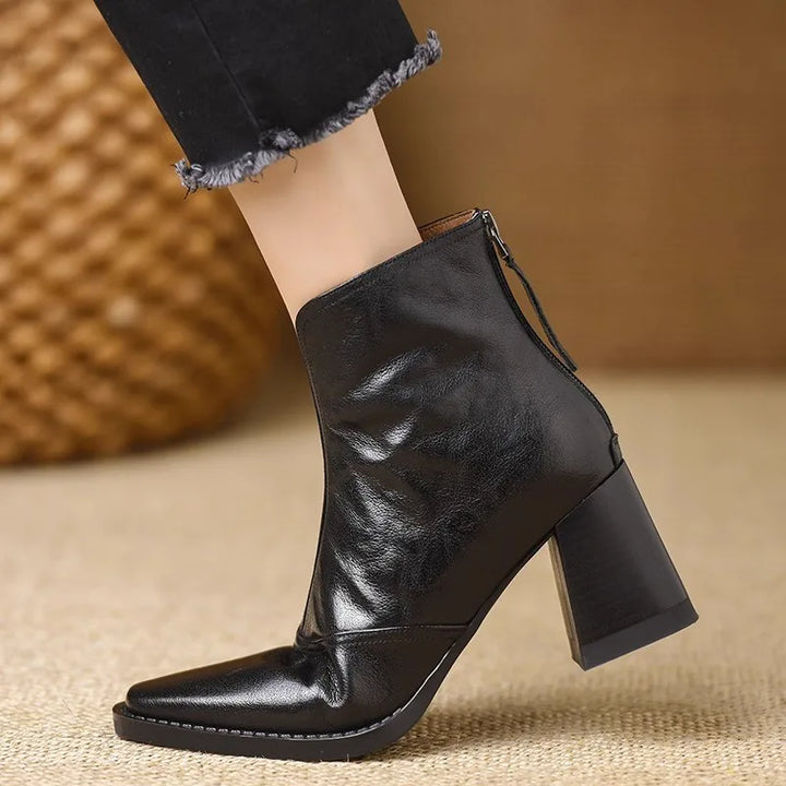 Women's Block Heel Ankle Boots with V-Cut Front