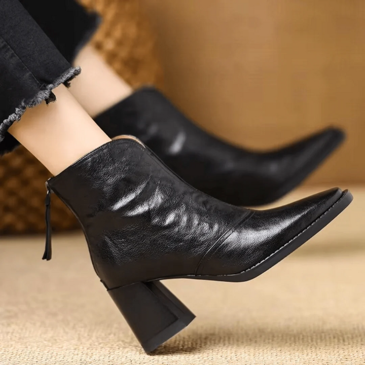 Women's Block Heel Ankle Boots with V-Cut Front
