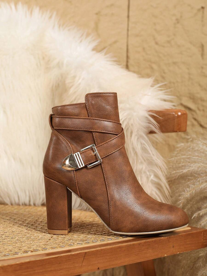 Women's Ankle Boots with Crossover Buckle Strap