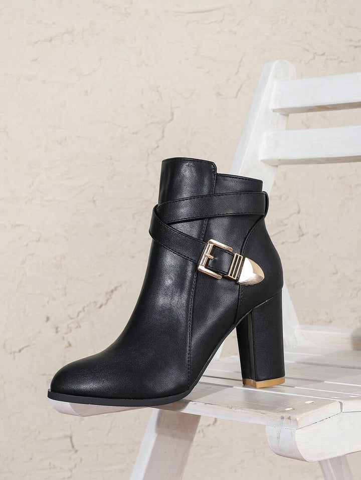 Women's Ankle Boots with Crossover Buckle Strap