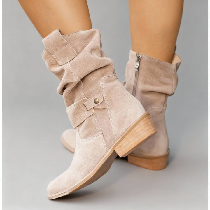 Women's Suede Slouch Mid-Calf Boots with Side Zip