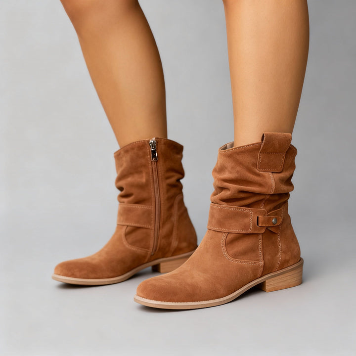 Women's Suede Slouch Mid-Calf Boots with Side Zip