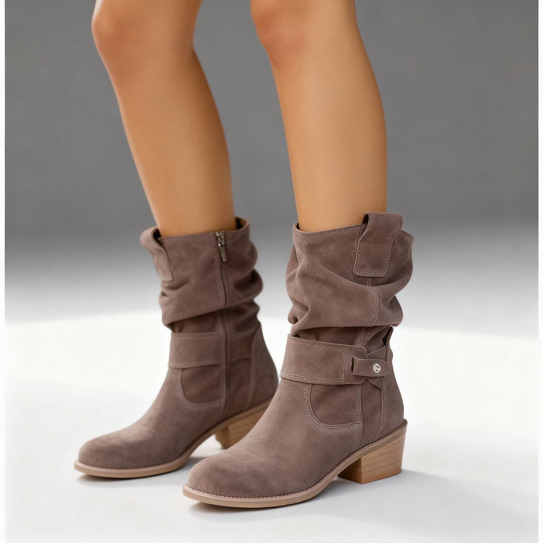 Women's Suede Slouch Mid-Calf Boots with Side Zip