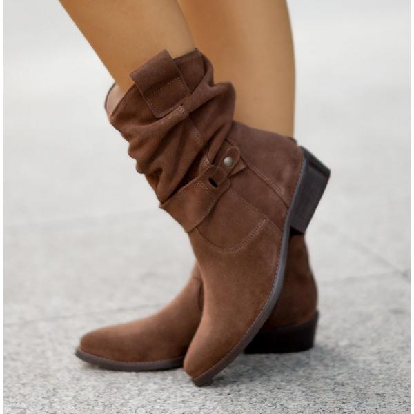 Women's Suede Slouch Mid-Calf Boots with Side Zip