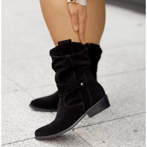 Women's Suede Slouch Mid-Calf Boots with Side Zip