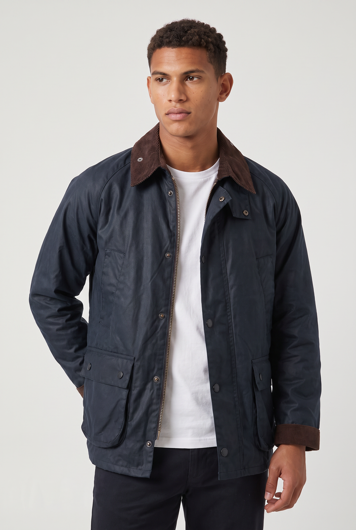 Men's Oil-Waxed Jacket with Corduroy Collar