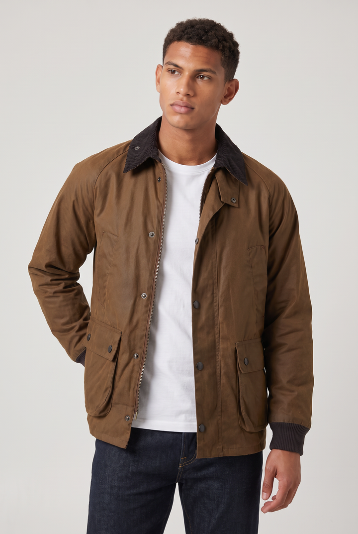 Men's Oil-Waxed Jacket with Corduroy Collar