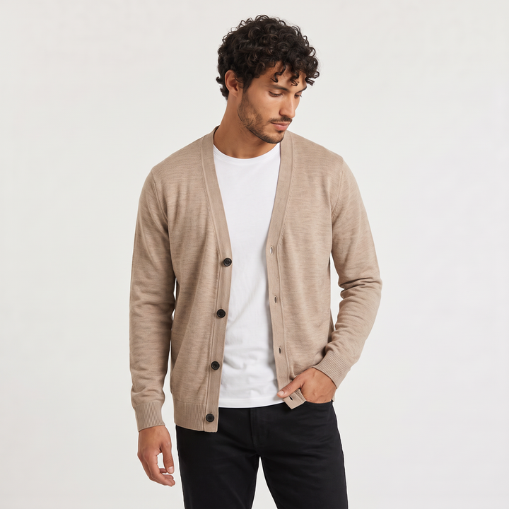 Men's Button-Front V-Neck Cardigan in Loose Fit