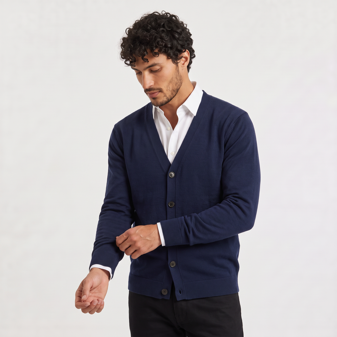 Men's Button-Front V-Neck Cardigan in Loose Fit