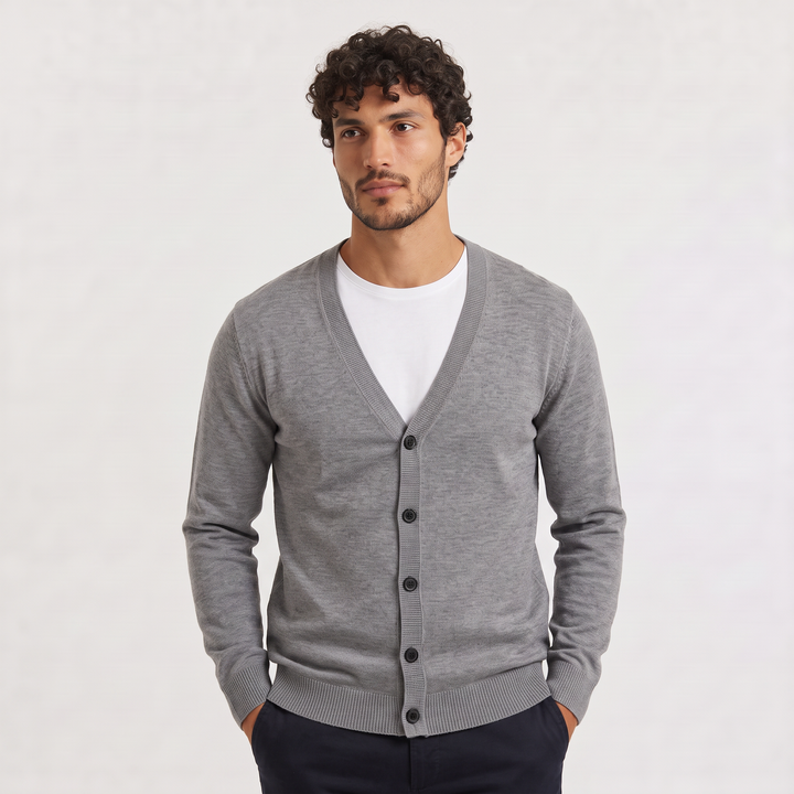 Men's Button-Front V-Neck Cardigan in Loose Fit