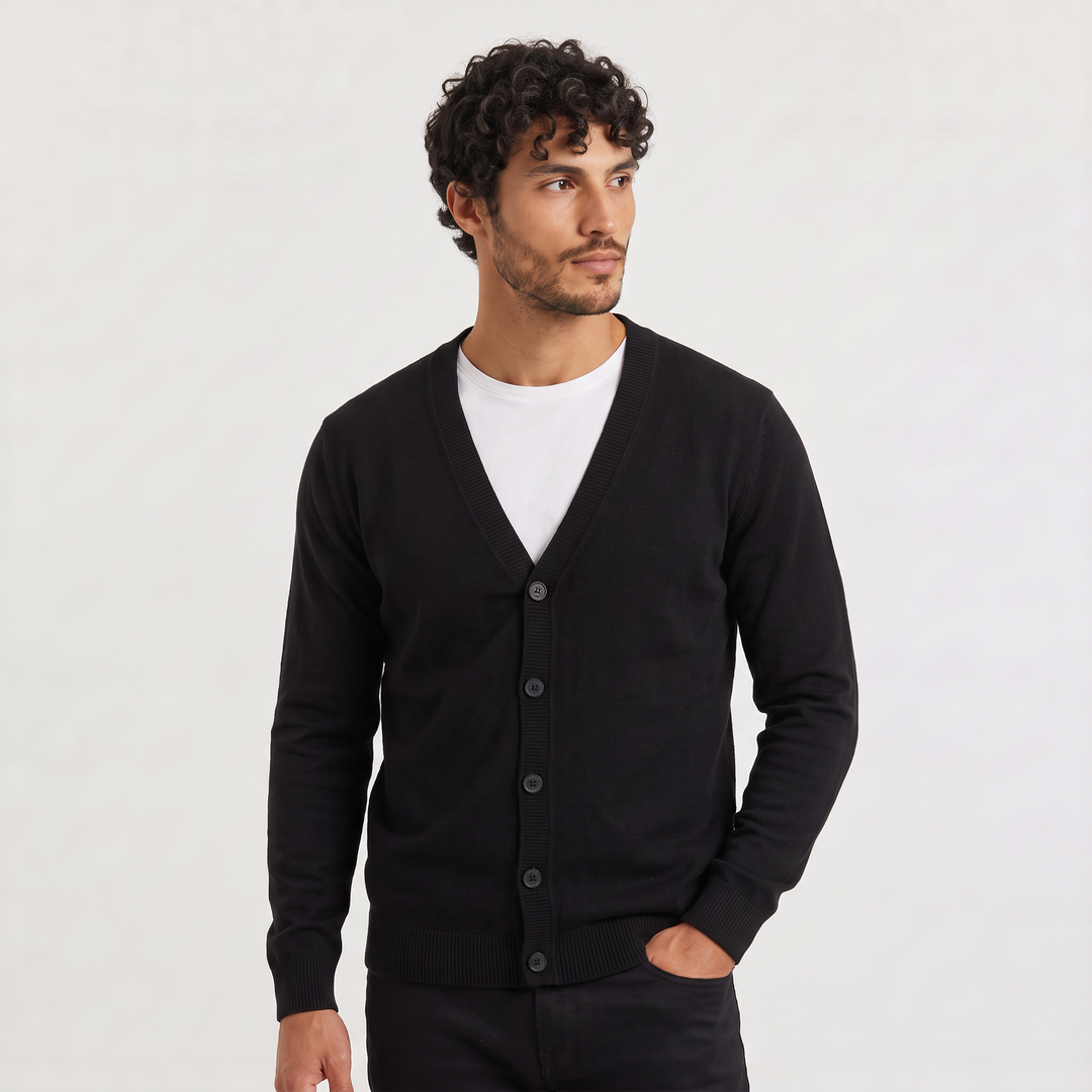 Men's Button-Front V-Neck Cardigan in Loose Fit