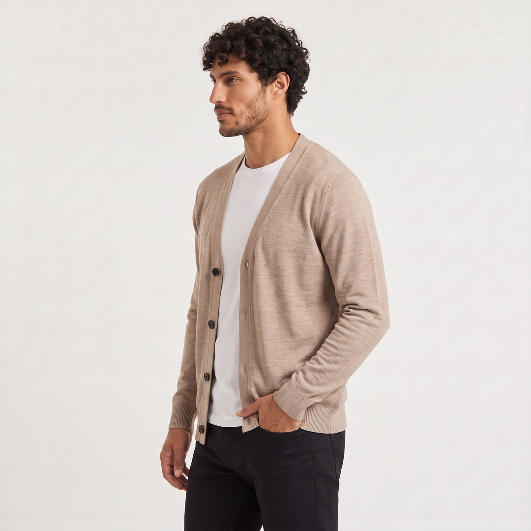 Men's Button-Front V-Neck Cardigan in Loose Fit