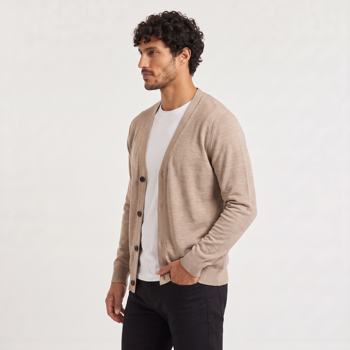 Men's Button-Front V-Neck Cardigan in Loose Fit