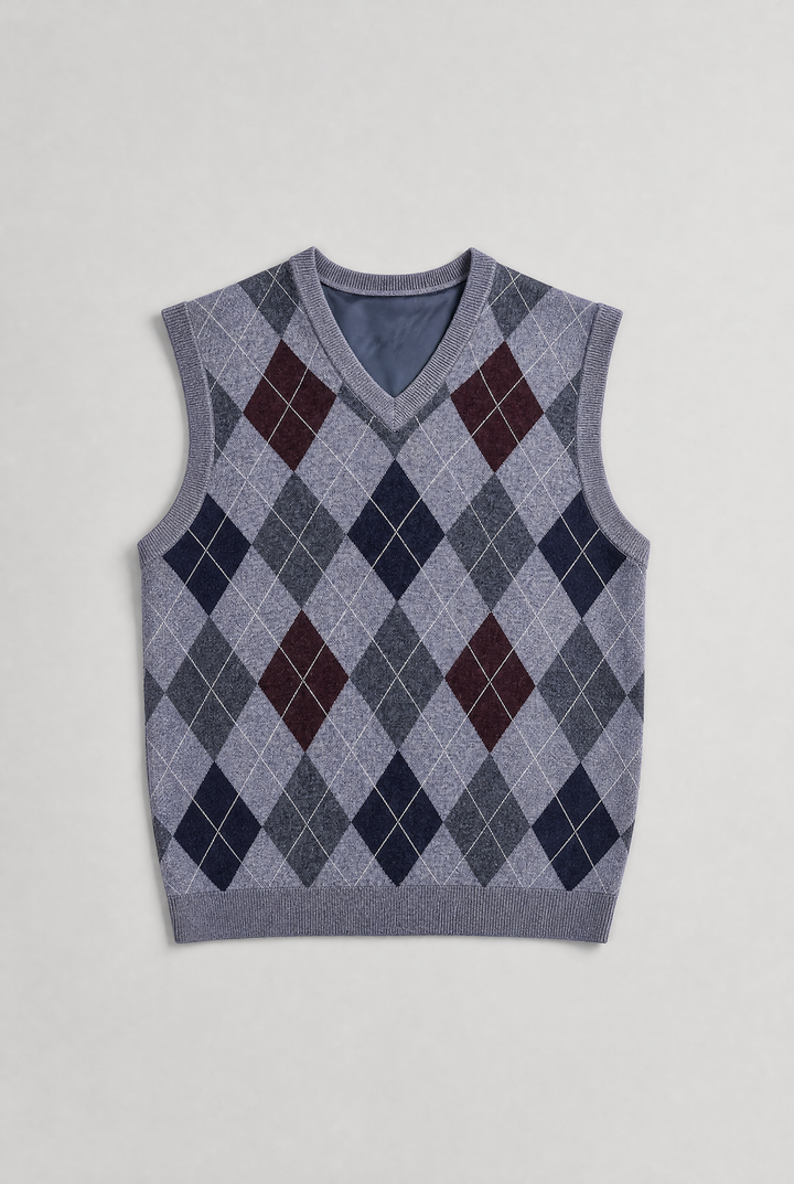 Men's Argyle V-Neck Sweater Vest in a Fitted Knit