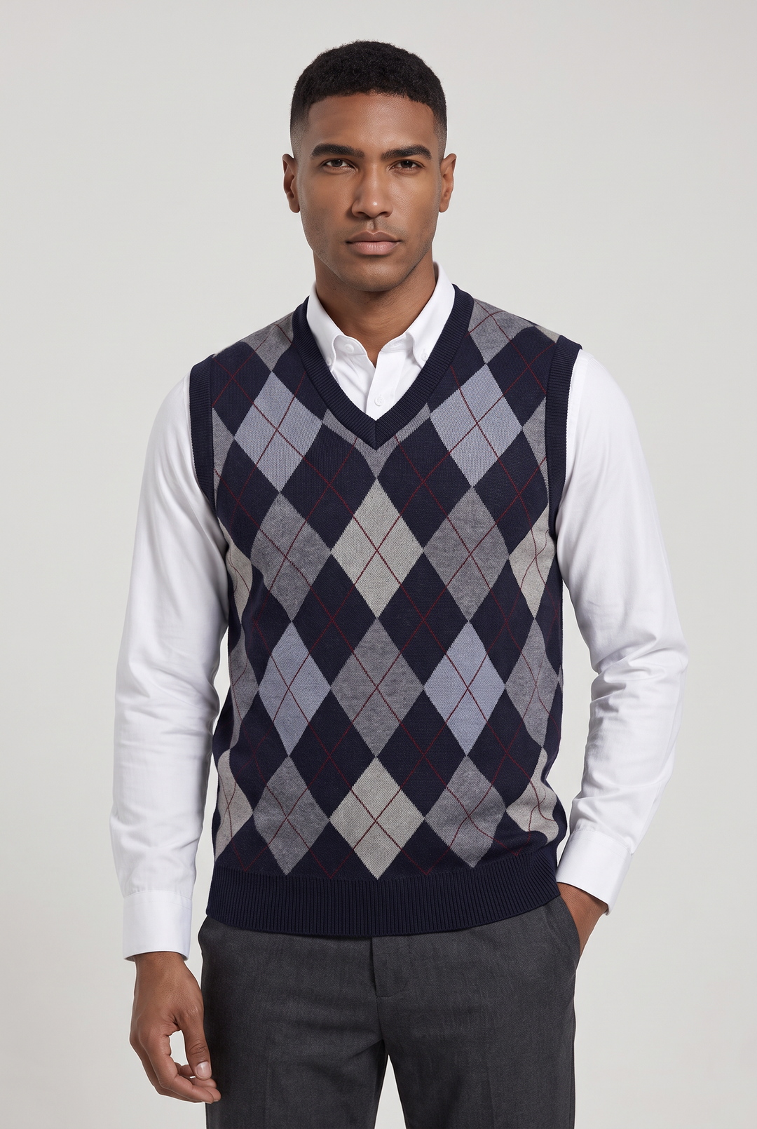Men's Argyle V-Neck Sweater Vest in a Fitted Knit
