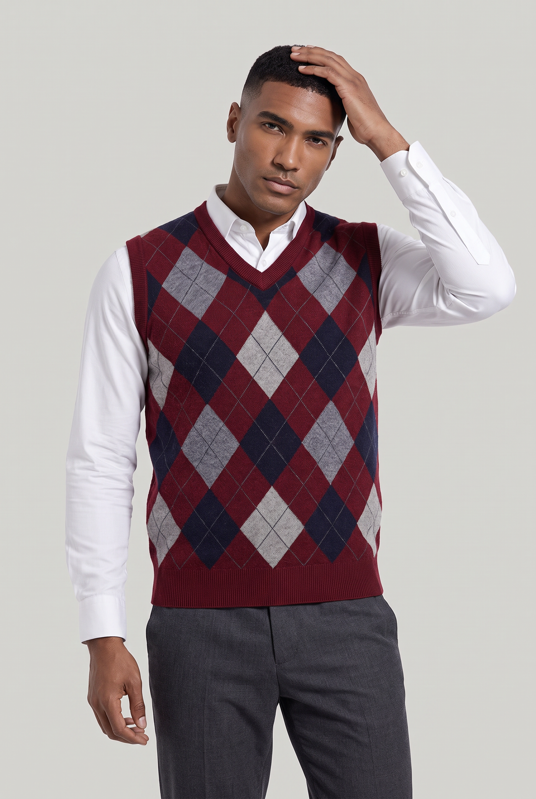 Men's Argyle V-Neck Sweater Vest in a Fitted Knit