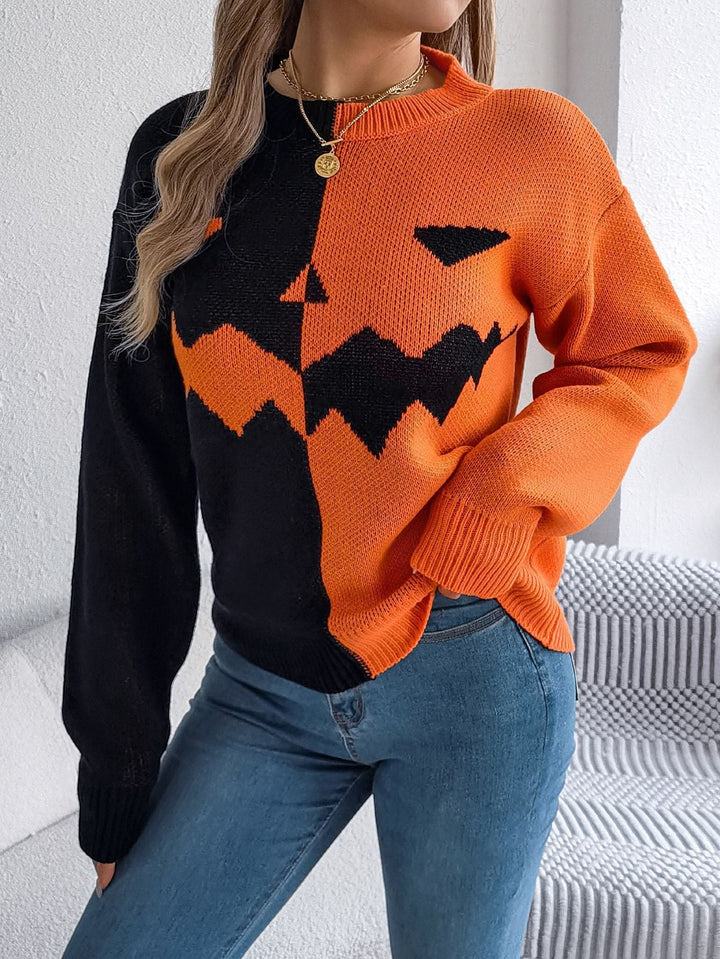 Women's Jack-o'-Lantern Colorblock Halloween Sweater