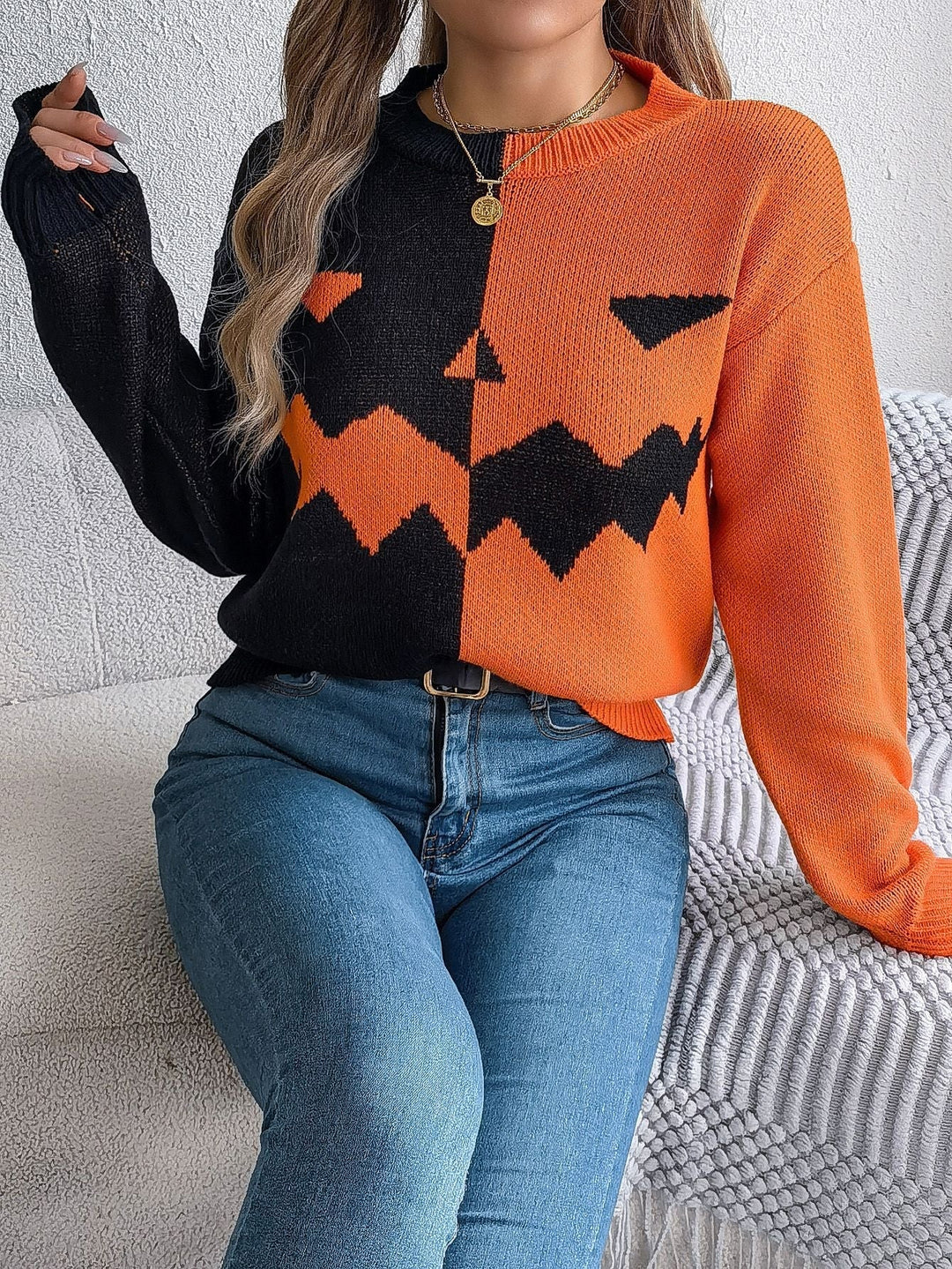 Women's Jack-o'-Lantern Colorblock Halloween Sweater