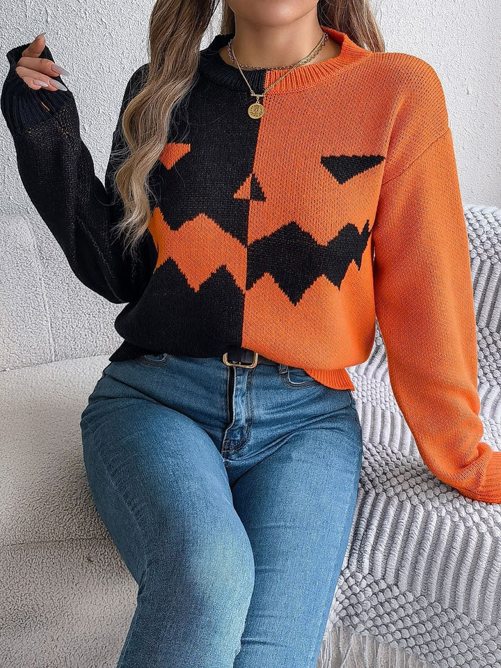 Women's Jack-o'-Lantern Colorblock Halloween Sweater