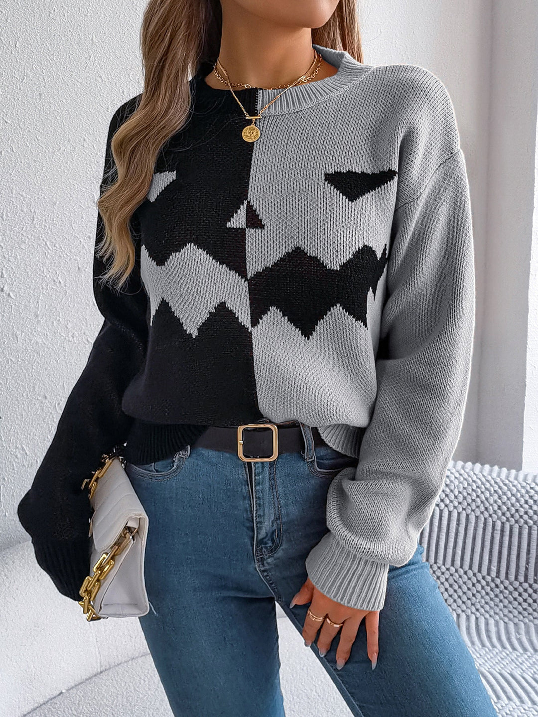 Women's Jack-o'-Lantern Colorblock Halloween Sweater