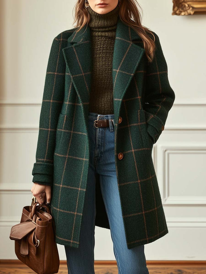 Women's Plaid Wool Double-Breasted Coat