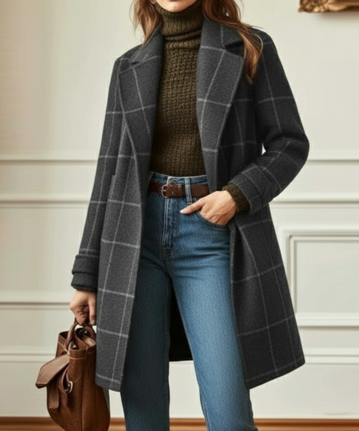 Women's Plaid Wool Double-Breasted Coat