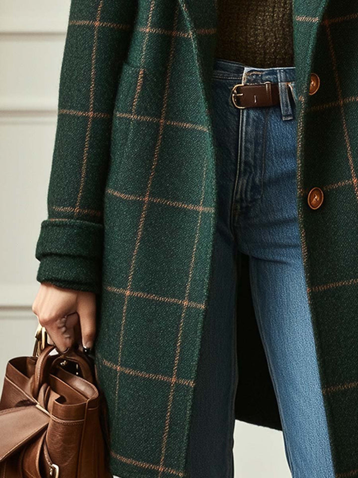 Women's Plaid Wool Double-Breasted Coat