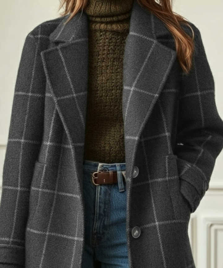 Women's Plaid Wool Double-Breasted Coat