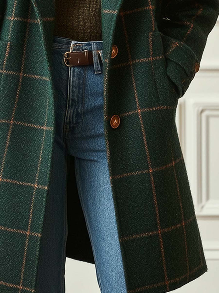 Women's Plaid Wool Double-Breasted Coat