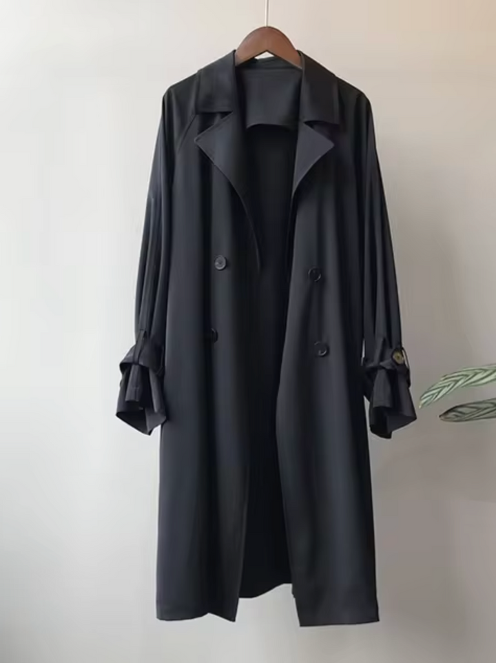 Women's Waterproof Double-Breasted Trench Coat with Lapel Collar