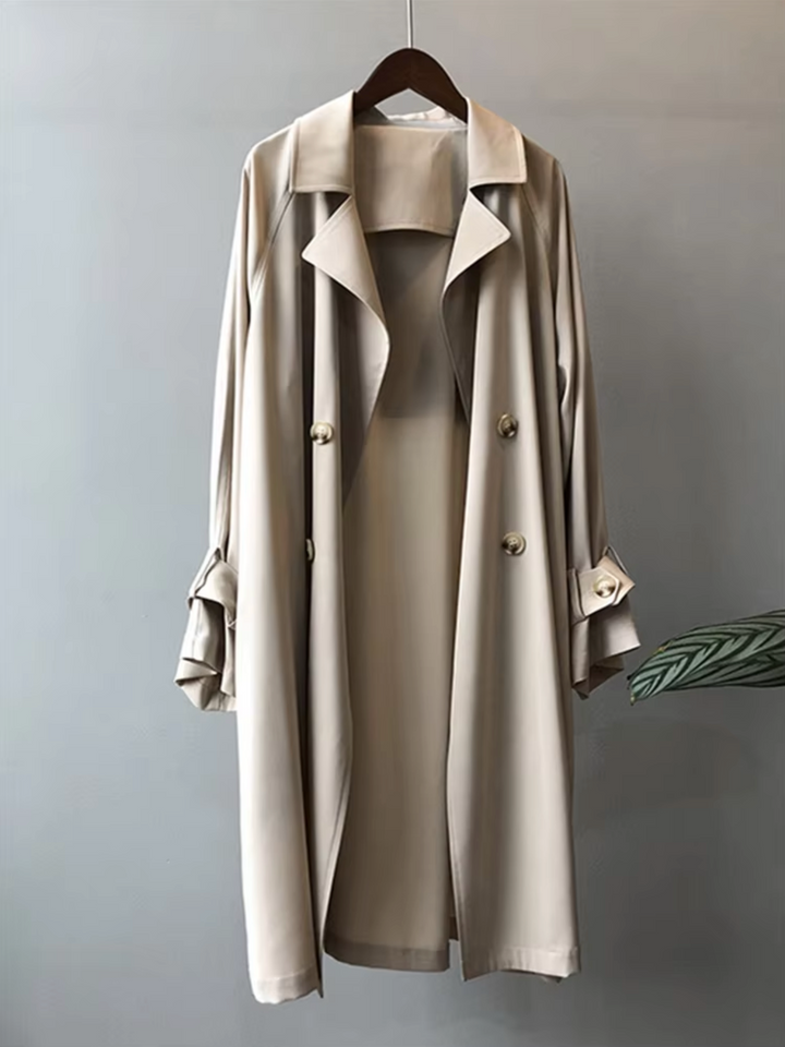 Women's Waterproof Double-Breasted Trench Coat with Lapel Collar