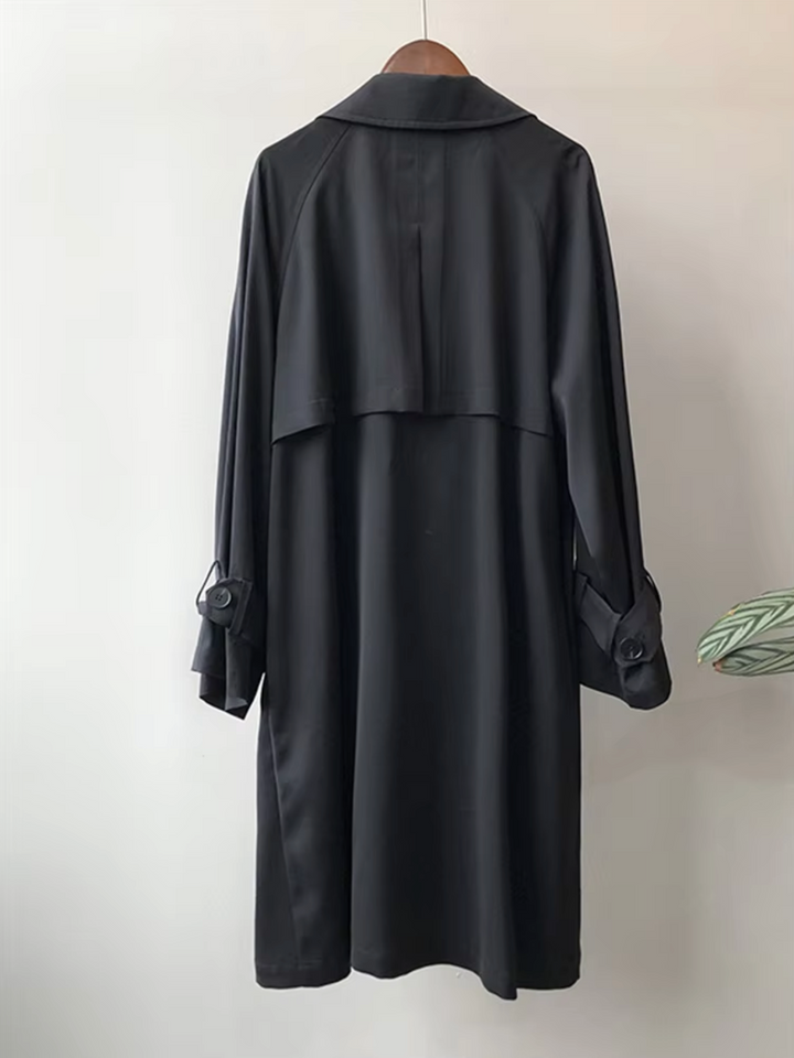 Women's Waterproof Double-Breasted Trench Coat with Lapel Collar