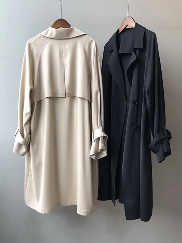 Women's Waterproof Double-Breasted Trench Coat with Lapel Collar