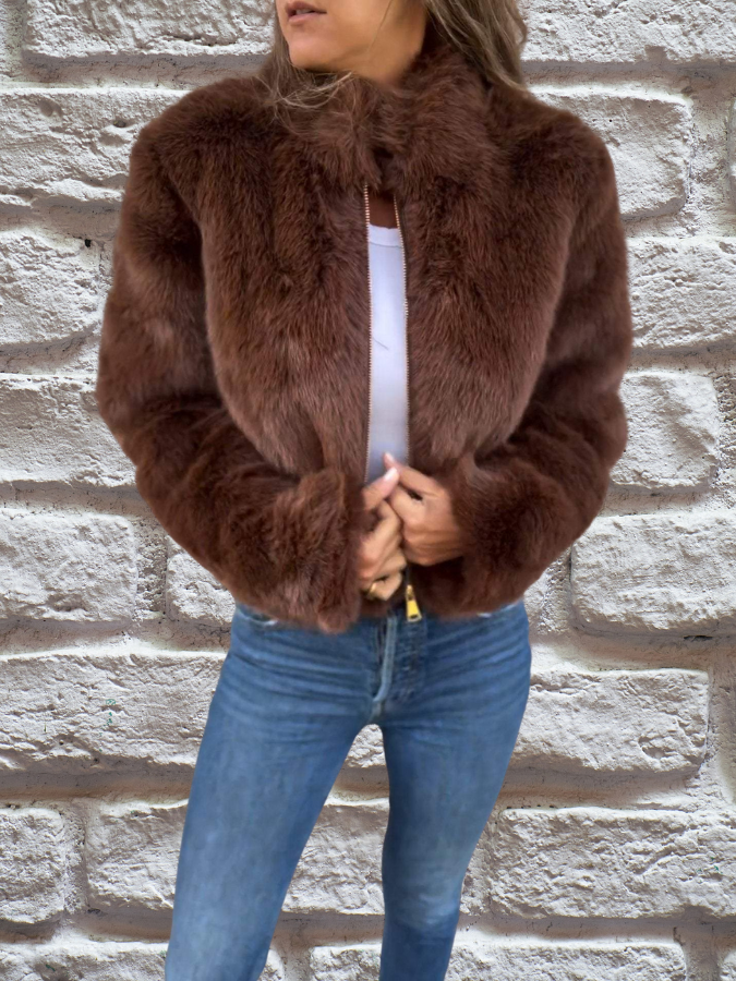 Plush Faux Fur Zip Up Jacket