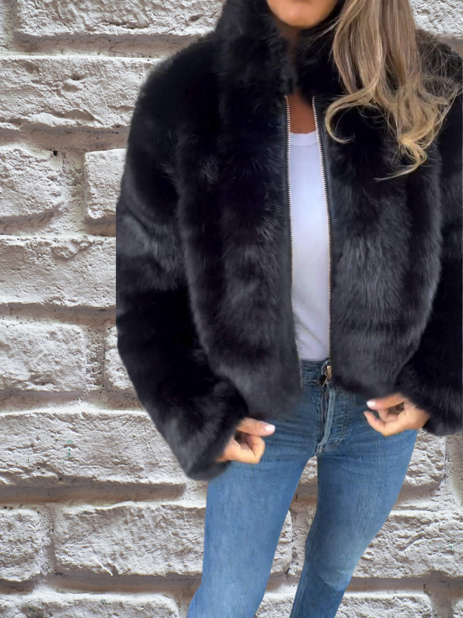 Plush Faux Fur Zip Up Jacket