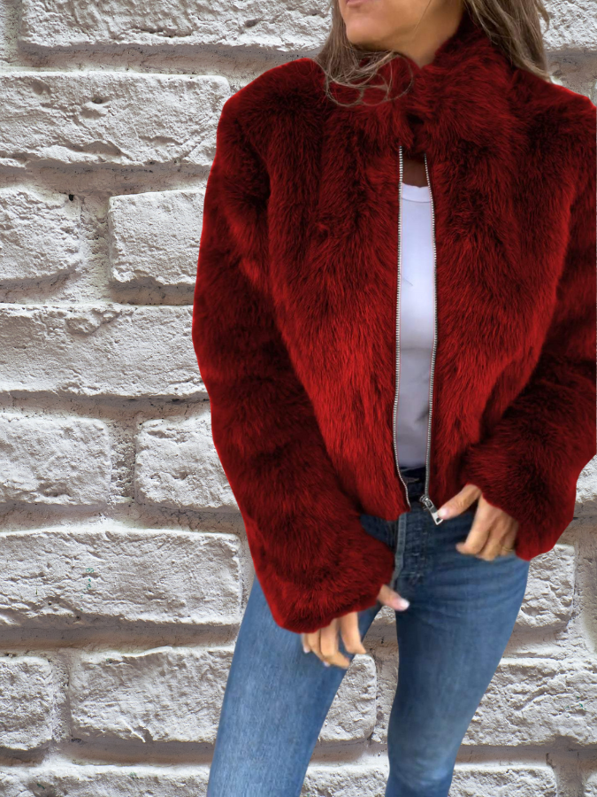 Plush Faux Fur Zip Up Jacket