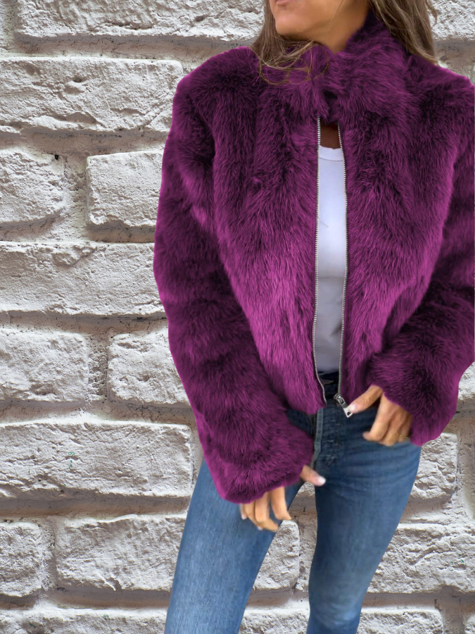 Plush Faux Fur Zip Up Jacket