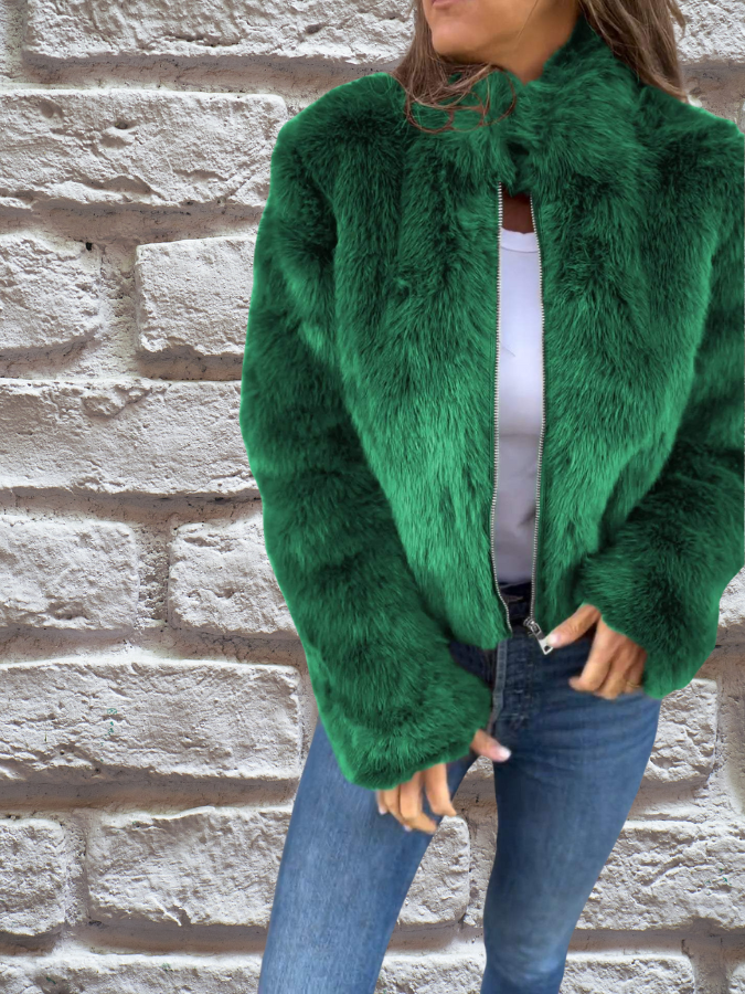 Plush Faux Fur Zip Up Jacket