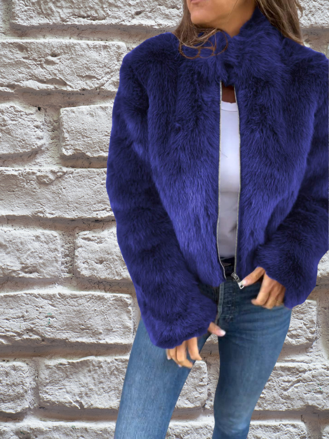 Plush Faux Fur Zip Up Jacket