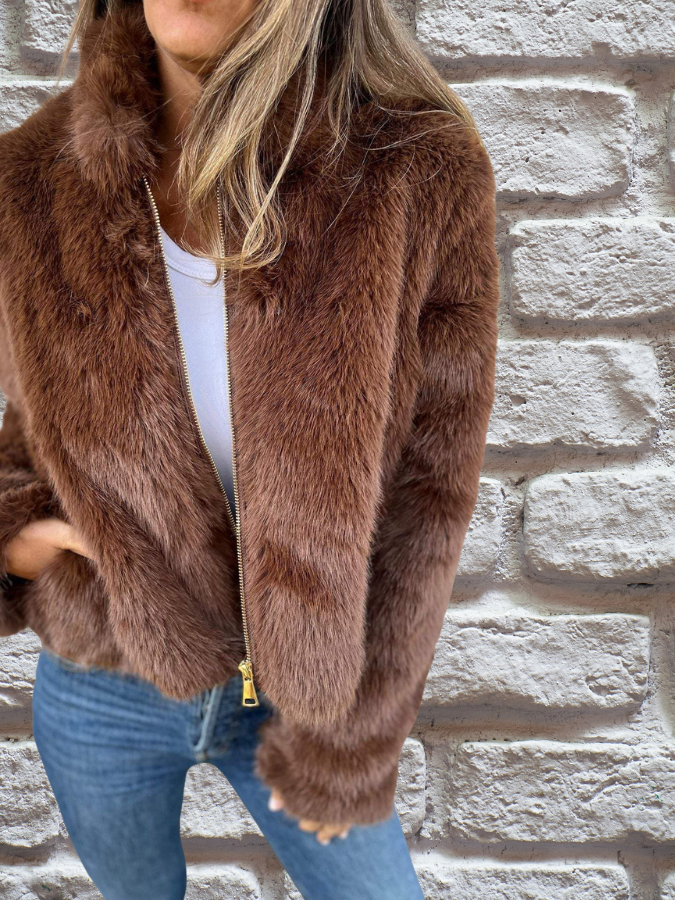 Plush Faux Fur Zip Up Jacket