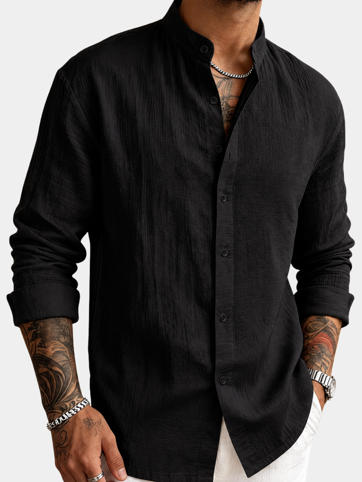 Men's Textured Band Collar Button-Up Shirt