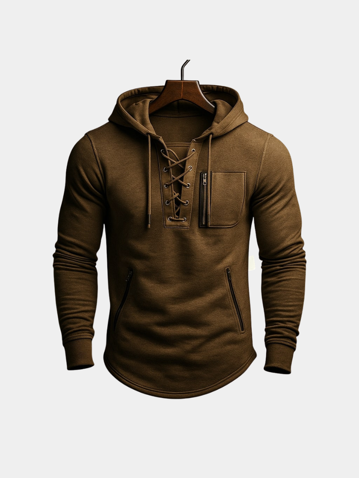 Men's Fleece Lace-Up Hoodie with Zip Pockets