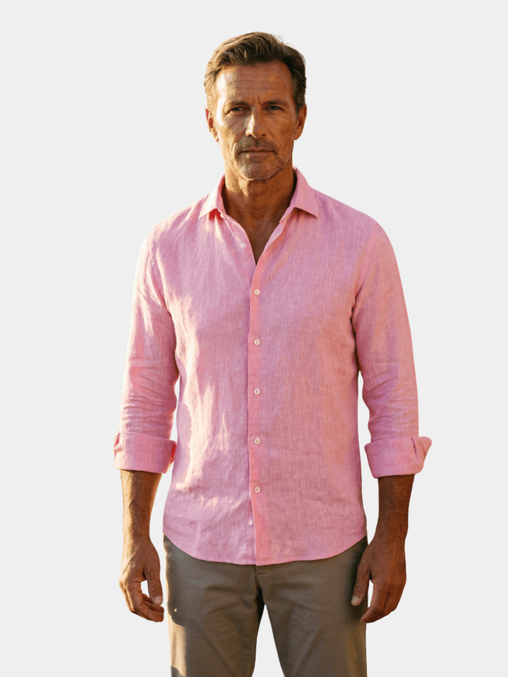Men's Linen Long-Sleeve Shirt with Point Collar